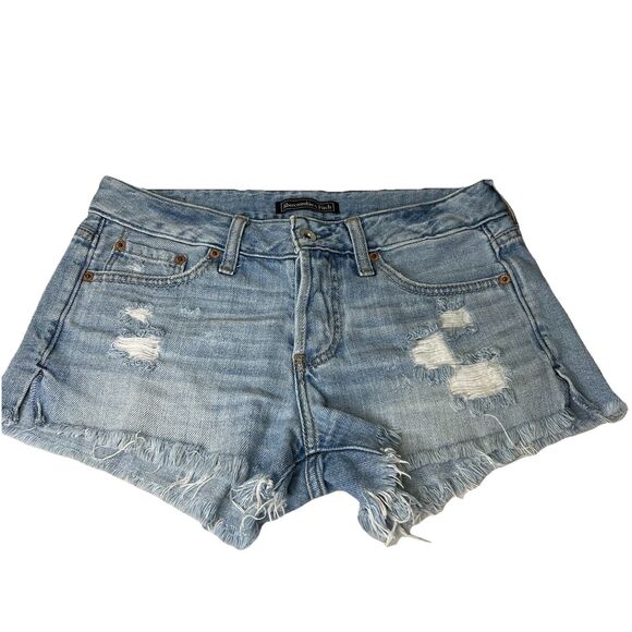 Abercrombie & Fitch Denim Shorts Womens 25 Light Wash Button Fly 3” Frayed 30” W - Picture 1 of 9